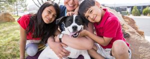 why adopt a pet shelter adoption family stock photo
